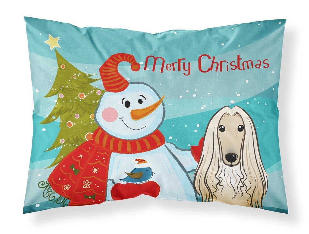 5529 BB1864PILLOWCASE Snowman with Afghan Hound Fabric Standard Pillowcase